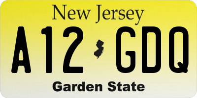 NJ license plate A12GDQ