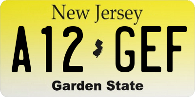 NJ license plate A12GEF