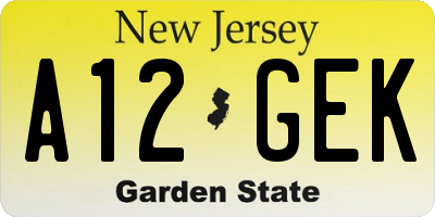 NJ license plate A12GEK