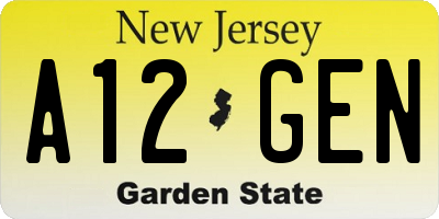 NJ license plate A12GEN