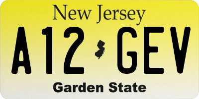 NJ license plate A12GEV