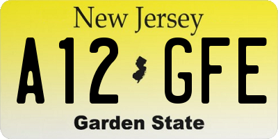 NJ license plate A12GFE