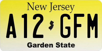 NJ license plate A12GFM