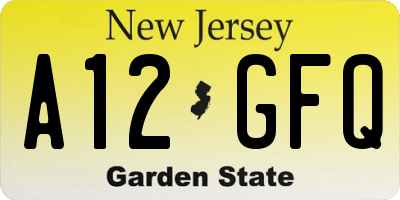 NJ license plate A12GFQ