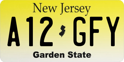 NJ license plate A12GFY