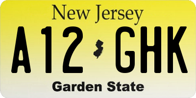 NJ license plate A12GHK