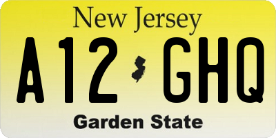 NJ license plate A12GHQ