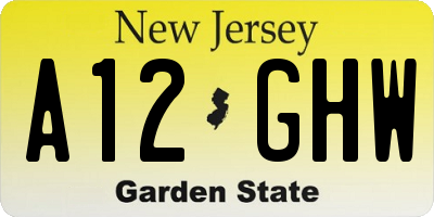 NJ license plate A12GHW