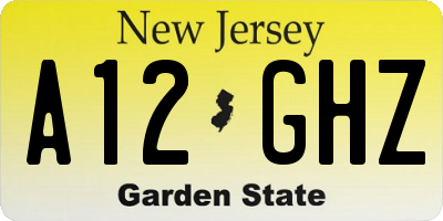 NJ license plate A12GHZ