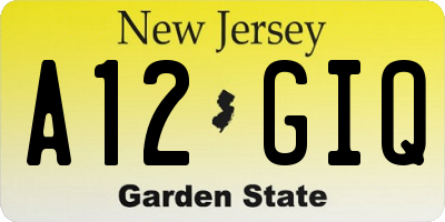 NJ license plate A12GIQ