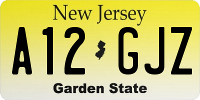 NJ license plate A12GJZ