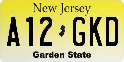 NJ license plate A12GKD