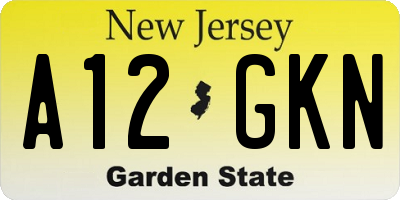 NJ license plate A12GKN