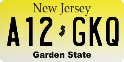 NJ license plate A12GKQ