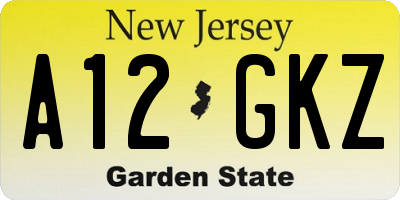 NJ license plate A12GKZ