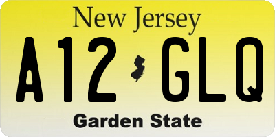 NJ license plate A12GLQ