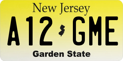 NJ license plate A12GME