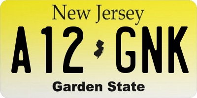 NJ license plate A12GNK