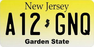 NJ license plate A12GNQ