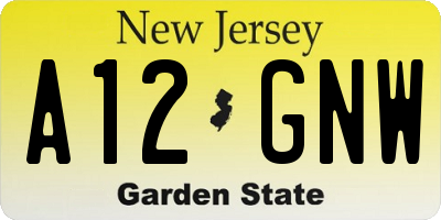 NJ license plate A12GNW