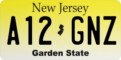 NJ license plate A12GNZ