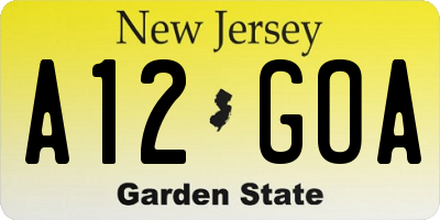 NJ license plate A12GOA