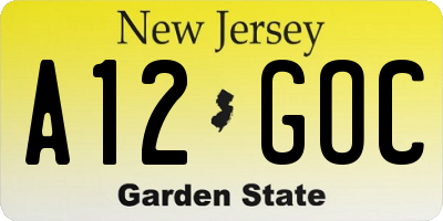 NJ license plate A12GOC