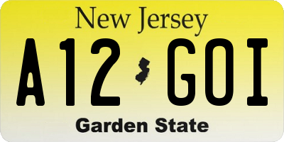 NJ license plate A12GOI