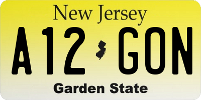 NJ license plate A12GON