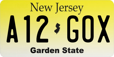 NJ license plate A12GOX