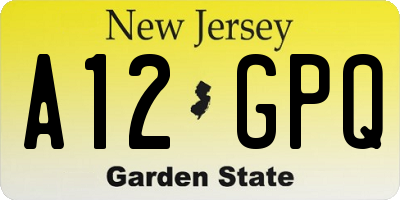 NJ license plate A12GPQ