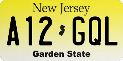 NJ license plate A12GQL