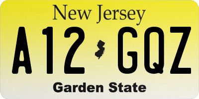 NJ license plate A12GQZ