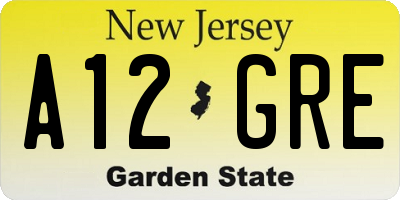 NJ license plate A12GRE