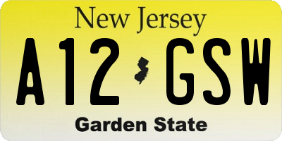 NJ license plate A12GSW