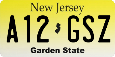 NJ license plate A12GSZ