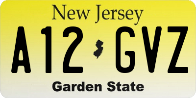 NJ license plate A12GVZ