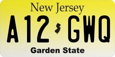 NJ license plate A12GWQ