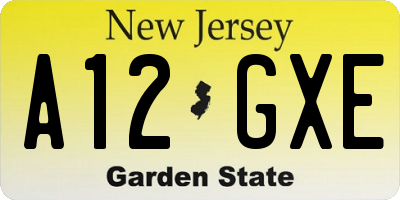NJ license plate A12GXE
