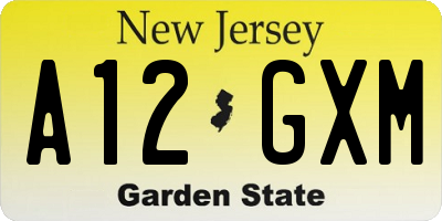 NJ license plate A12GXM