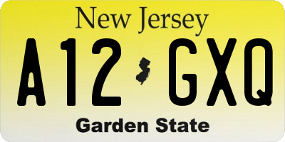 NJ license plate A12GXQ