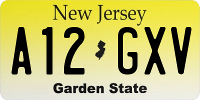 NJ license plate A12GXV