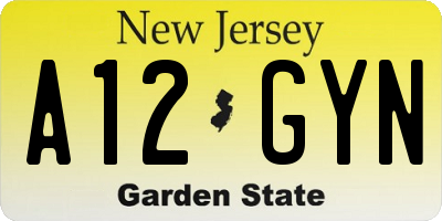 NJ license plate A12GYN