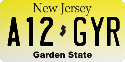NJ license plate A12GYR