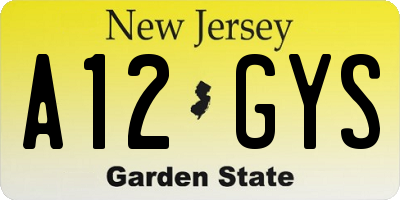 NJ license plate A12GYS