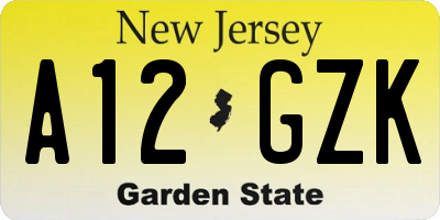 NJ license plate A12GZK