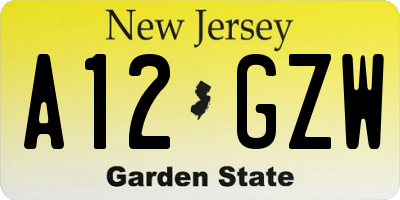 NJ license plate A12GZW