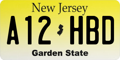 NJ license plate A12HBD
