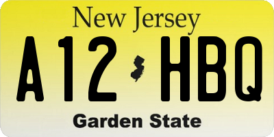 NJ license plate A12HBQ
