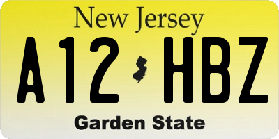NJ license plate A12HBZ